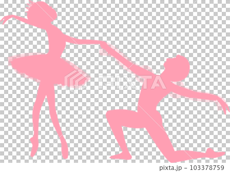 芭蕾雙人舞 芭蕾舞演員與兩人共舞的粉紅色剪影 103378759