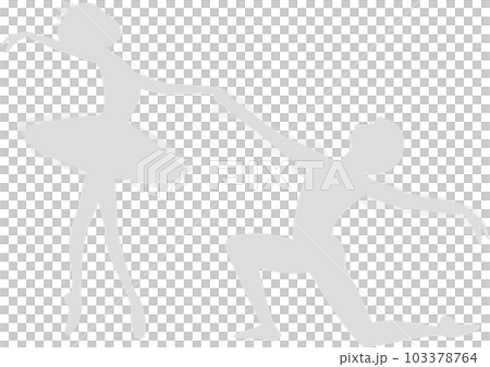 芭蕾雙人舞 淺灰色的芭蕾舞演員與兩人共舞的剪影 103378764