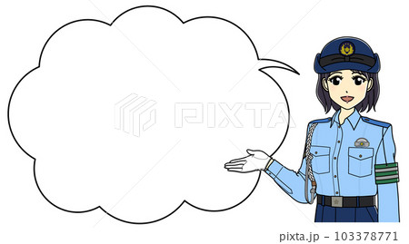 案内をする夏服の女性警察官（雲ふきだし付き） 103378771
