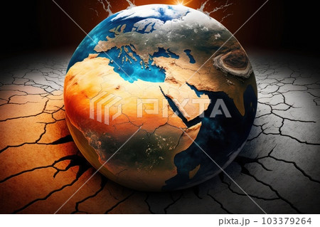 Concept of land drought and rapid climate change on planet Earth, generative AI. 103379264