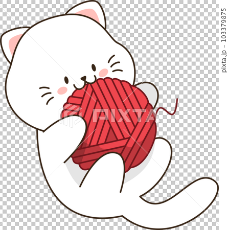 Cartoon cute white cat playing with knitting yarn Cartoon cute white cat playing with knitting yarn 103379875