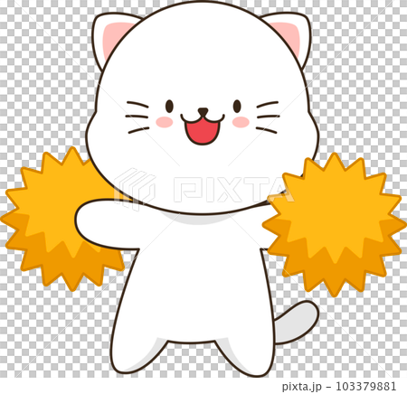 Cartoon cute white cat cheerleader with pompoms 103379881