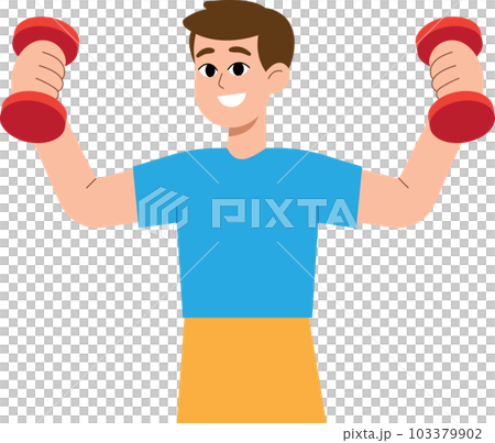 Man Workout with Dumbbells Cartoon Style illustration. 103379902
