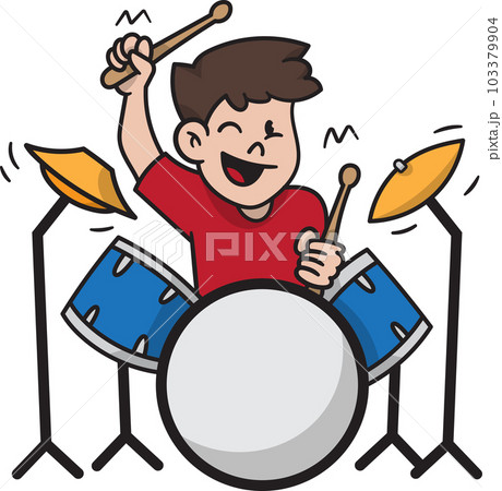Man Playing Drums Cartoon style illustration. 103379904