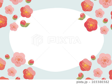 梅の花の和風フレーム・水色　横 103380382