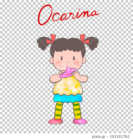 一個女孩高興地吹陶笛的插圖 103381762