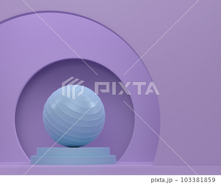 Fitball or fitness ball on cylinder podium with steps on monochrome 103381859