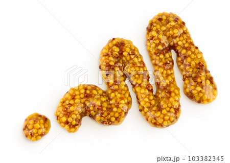 french mustard isolated on white background with full depth of field. Top view. Flat lay. 103382345