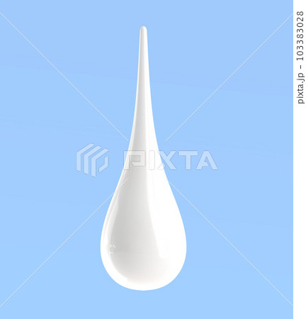 White milk or cream drop fall realistic 3d render icon. Liquid cosmetic droplet of lotion, shampoo or soap, closeup blob isolated on blue background. Glossy yoghurt melt drip texture. 3D illustration 103383028