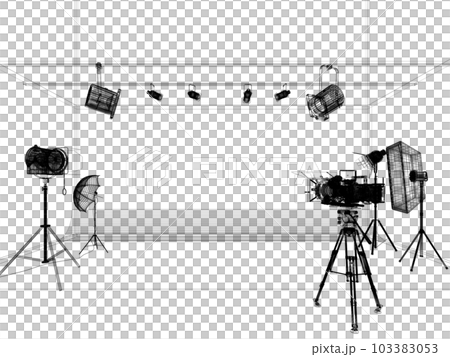 photo studio with lighting and movie camera. 3D rendering  wire-frame 103383053