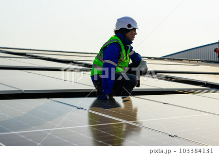 Professional engineer technician with safety helmet checking system Professional engineer technician with safety helmet checking system 103384131
