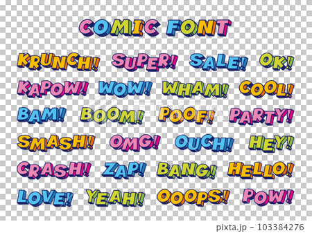English materials that express comic-style onomatopoeia and exclamation points 103384276