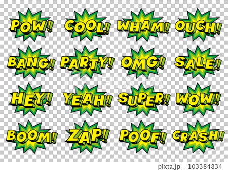 English materials that express comic-style onomatopoeia and exclamation points 103384834