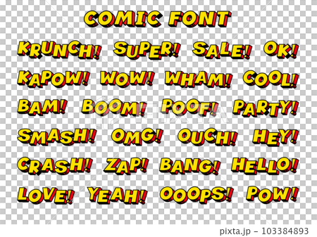 English materials that express comic-style onomatopoeia and exclamation points 103384893