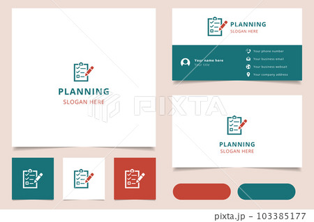 Planning logo design with editable slogan. Branding book and business card template. Planning logo design with editable slogan. Branding book and business card template. 103385177