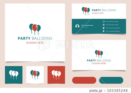 Party balloons logo design with editable slogan. Branding book and business card template. Party balloons logo design with editable slogan. Branding book and business card template. 103385248