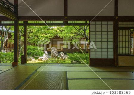 建仁寺 潮音庭 額縁庭園 新緑の季節(京都市東山区) 建仁寺 潮音庭 額縁庭園 新緑の季節(京都市東山区) 103385369