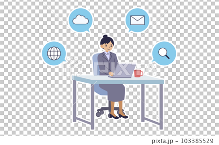 A woman doing desk work on a laptop 103385529
