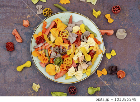 Colorful dry pasta,top view. Colorful dry pasta,top view. 103385549
