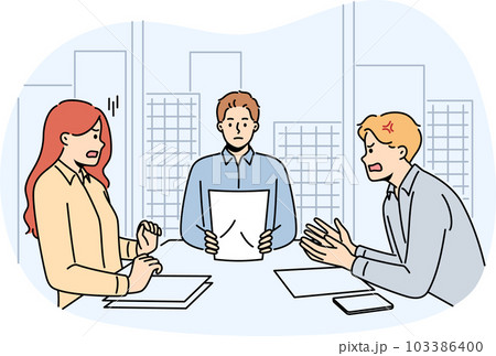 Angry couple argue at lawyer office Angry couple argue at lawyer office 103386400