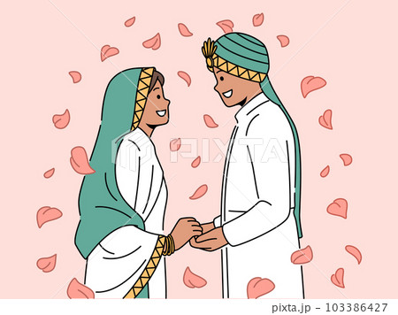 Smiling Arabic bride and groom wedding ceremony Smiling Arabic bride and groom wedding ceremony 103386427