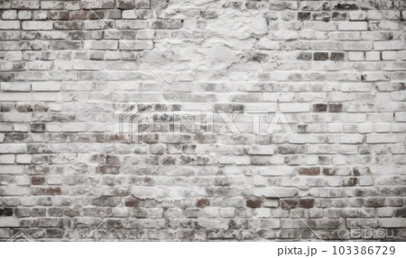 White Rustic Texture. Retro Whitewashed Old Brick Wall Surface. Vintage Structure. Grungy Shabby Uneven Painted Plaster. Whiten Facade Background. Design Element. Abstract Light White. Generative AI. 103386729