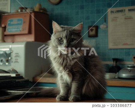 A cute grey maine coon cat is resting. Generative AI. A cute grey maine coon cat is resting. Generative AI. 103386877