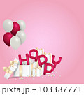 gift boxes and balloons with HAPPY word 103387771