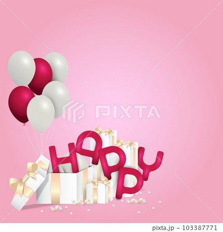 gift boxes and balloons with HAPPY word 103387771