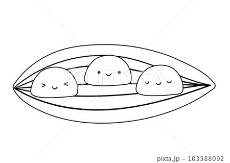 Traditional Japanese rice dessert Mochi characters on leaf. 103388092