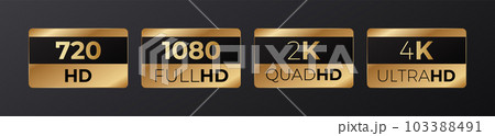 Hd full hd and 2k and 4k video quality icons Hd full hd and 2k and 4k video quality icons 103388491