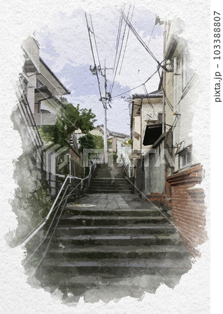 水彩画風 長崎 みさき道（御崎道） 長崎県長崎市のイラスト素材