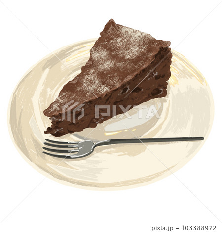 カットされたチョコレートケーキの手描き風イラスト カットされたチョコレートケーキの手描き風イラスト 103388972