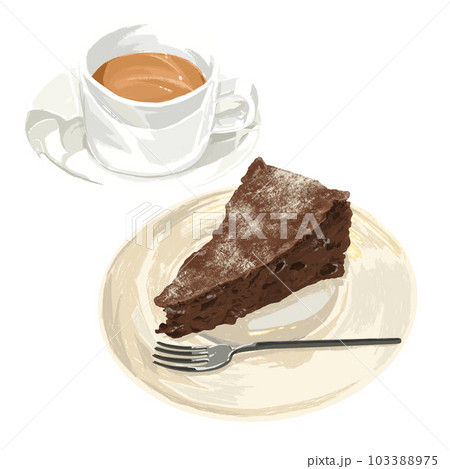 チョコケーキとホットティーのセット手描き風イラスト チョコケーキとホットティーのセット手描き風イラスト 103388975