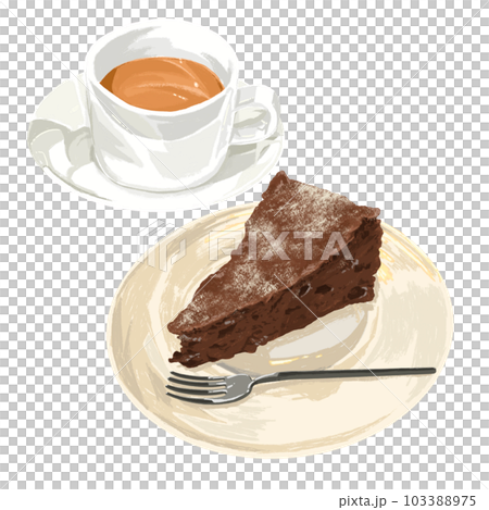 チョコケーキとホットティーのセット手描き風イラスト チョコケーキとホットティーのセット手描き風イラスト 103388975