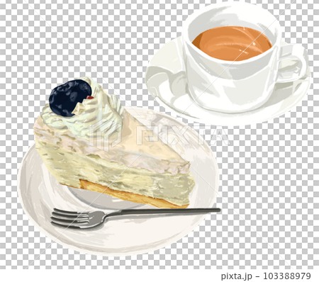 Rare cheesecake and hot tea set hand drawn style illustration Rare cheesecake and hot tea set hand drawn style illustration 103388979