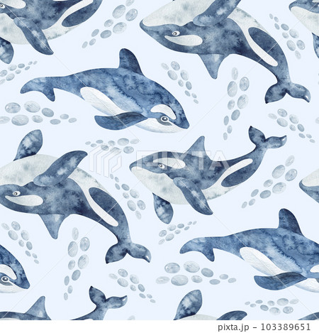 Seamless pattern with northern animals. Childish illustration of cute north pole animals. Watercolor illustration. For the design of holiday cards, fabric, print, poster, paper. Seamless pattern with northern animals. Childish illustration of cute north pole animals. Watercolor illustration. For the design of holiday cards, fabric, print, poster, paper. 103389651