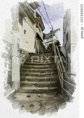 水彩画風　長崎　国際あいさつ通り　長崎県長崎市 103389835