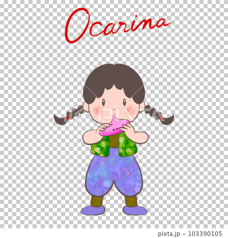 Cute illustration of a girl blowing an ocarina Cute illustration of a girl blowing an ocarina 103390105