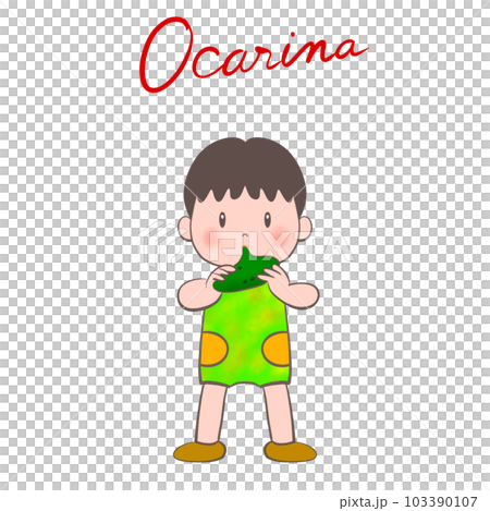 Cute illustration of a boy blowing an ocarina Cute illustration of a boy blowing an ocarina 103390107