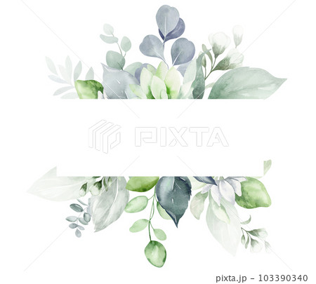 A set of illustrations of watercolor floral bouquet - gently pink, green, rose flower green leaf leaves branches of bouquets collection. Wedding stationery, congratulations, wallpaper, fashion 103390340