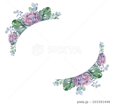 watercolor card composition of delicate flowers and plants watercolor card composition of delicate flowers and plants 103391446