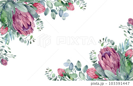 watercolor card composition of delicate flowers and plants watercolor card composition of delicate flowers and plants 103391447