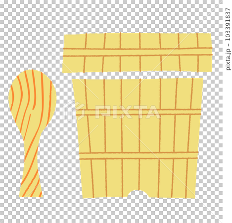 シンプルなお櫃としゃもじの手描き風ベクターイラストセット シンプルなお櫃としゃもじの手描き風ベクターイラストセット 103391837