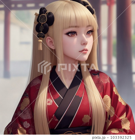 日本伝統の着物で遠くを眺める美しい女性 日本伝統の着物で遠くを眺める美しい女性 103392325