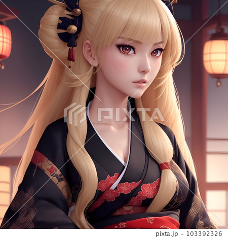 日本伝統の着物で遠くを眺める美しい女性 日本伝統の着物で遠くを眺める美しい女性 103392326