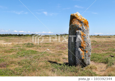 Alone standing menhir of Manemeur, Quiberon, Brittany Alone standing menhir of Manemeur, Quiberon, Brittany 103392344