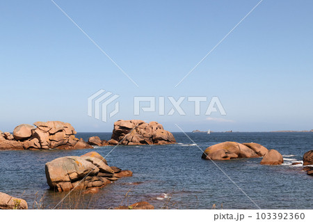 Bizarre boulders on the Pink Granite Coast in Brittany Bizarre boulders on the Pink Granite Coast in Brittany 103392360