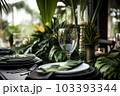 Romantic table setting with candles and flowers Romantic table setting with candles and flowers 103393344