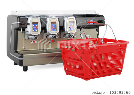 Espresso coffee machine professional with shopping basket. 3D rendering Espresso coffee machine professional with shopping basket. 3D rendering 103393360